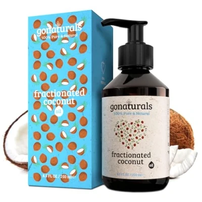 Afbeelding van GoNaturals Fractionele kokosolie, 250 ml, 100% pure natuurlijke kokosolie voor haar, huid en nagels, snelle opname vetvrij