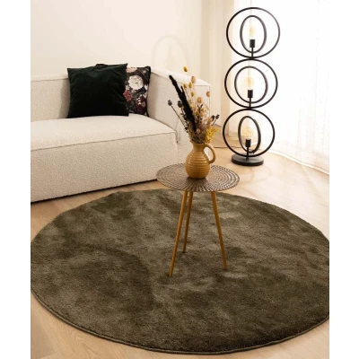 Afbeelding van Velours Tapijt/Vloerkleed Rond Flair Olijfgroen 100 Cm