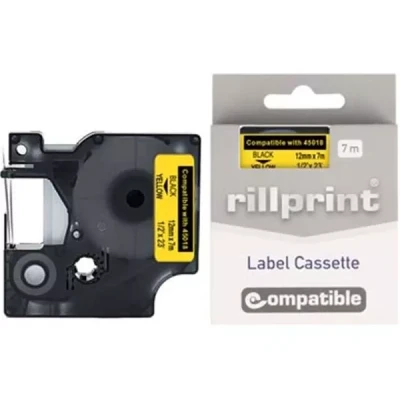 Afbeelding van Rillprint compatible D1 tape voor Dymo 45018, 12 mm, zwart op geel beletteringsysteem