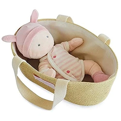 Afbeelding van Jolijou Doekpop met reiswieg stoffen pop afneembare body 28 cm wit/roze mijn eerste DC3624