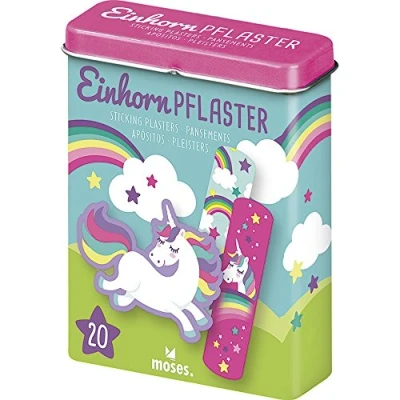 Afbeelding van Moses, Gips, Eenhoorn, 20 pleisters met patroon in metalen doosje (20 x)