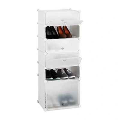 Afbeelding van relaxdays schoenenrek kunststof 6 vakken schoenenkast DIY vakkenkast met kleppen wit