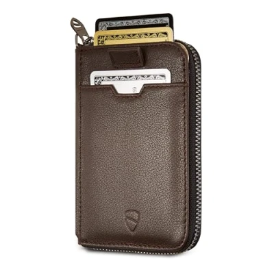 Afbeelding van Vaultskin Notting Hill slim leather RFID blocking zipper wallet unisex brown