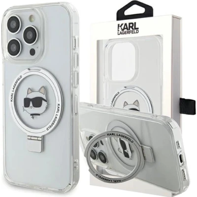 Afbeelding van Karl Lagerfeld Ring Stand Choupette Head MagSafe hoesje voor iPhone 15 Pro Max wit