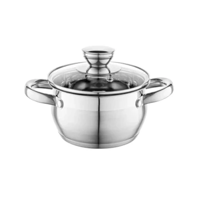 Afbeelding van FLORINA Roestvrijstalen kookpan (1,3 l), diameter 14 cm, van roestvrij staal met glazen deksel, voor inductie, alle warmtebronnen, vaatwasmachinebestendig