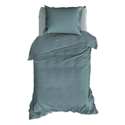 Afbeelding van Satin d&#039;Or Satijnstreep Dekbedovertrek Eenpersoons 140x200/220 cm Smoke blue