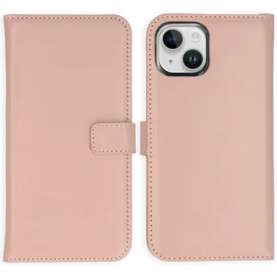 Afbeelding van Selencia Hoesje Geschikt voor iPhone 15 Plus Met Pasjeshouder Echt Lederen Bookcase roze