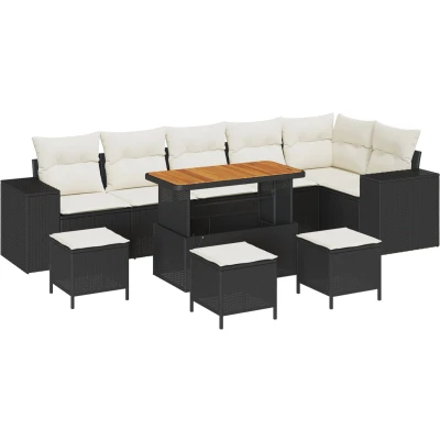 Afbeelding van vidaXL 10 delige Tuin Sofa Set met Kussens Zwart Poly Rattan Acacia