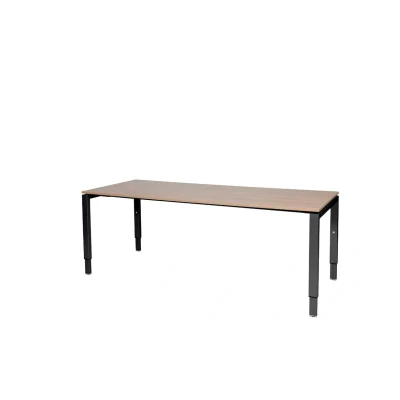 Afbeelding van Domino bureau, hoogte instelbaar (62 85cm) met 200x80cm &#039;zwevend&#039; havana/ kersen licht 25mm blad en zwart (RAL9005) N poot frame