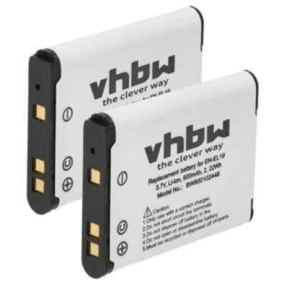 Afbeelding van vhbw 2 x batterijen, compatibel met Nikon CoolPix S3300, S4100, S4150, S3700, S3600, S3500 camera, digitale reflex (600 mAh, 3,7 V, Li ION)