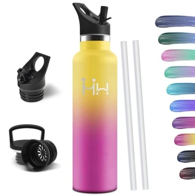 Image de HoneyHolly Bouteille Isotherme 1000 ML, étanche sans BPA, Gourde Paille, Double Paroi, Metal, 18/8 Acier Inoxydable, Thermos Isotherme, avec d&#039;eau pour Sport, Randonnée