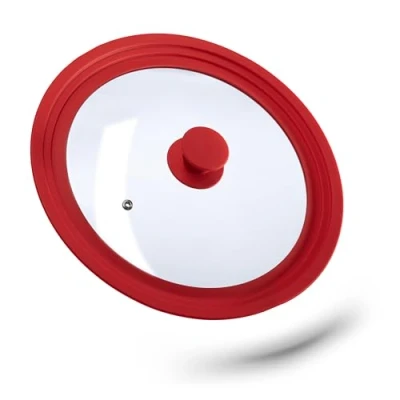 Afbeelding van Relaxdays glazen deksel 26 30 cm voor pannen pannendeksel universeel siliconen rood