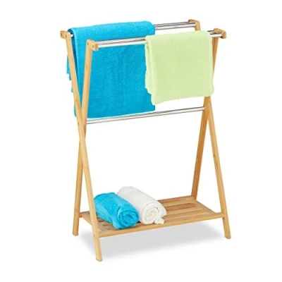 Afbeelding van Relaxdays handdoekrek staand handdoekhouder badkamer handdoekenrek bamboe 5 armen
