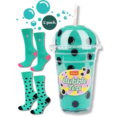 Afbeelding van soxo Bubble Tea Grappige damessokken, cadeau voor heren, fantasie, sokken, geschenkdoos, 2 maten, paar, Turkoois