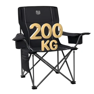 Afbeelding van TIMBER RIDGE Campingstoelen voor volwassenen, zeer robuust, 200 kg, gevoerde klapstoel met bekerhouder en koeltas, comfortabele picknick, vissen, tuin, tuin