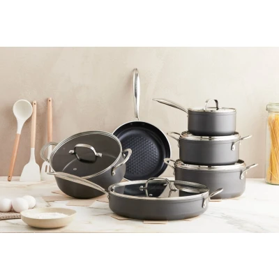 Afbeelding van ISENVI Victoria Forged Chef du Jour Pannenset 19 delig RVS grepen Antraciet Keramisch 100% PFAS, PTFE en PFOA vrij duurzaam Unieke Antiaanbaklaag Non stick bodem Geschikt voor alle warmtebronnen + inductie