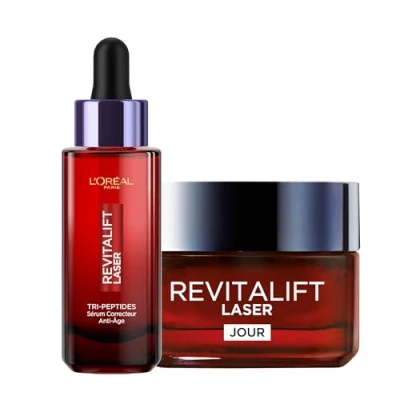 Image de L&#039;Oréal Paris Routine Soin Anti âge Raffermissante Triple Action Crème de Jour 50ml Sérum Correcteur 30ml Acide Hyaluronique, Peptides/Pro Rétinol, Vitamine C Revitalift Laser X3