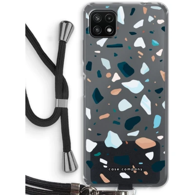 Afbeelding van Case Company® hoesje met Koord geschikt voor Samsung Galaxy A22 5G Terrazzo N13 Telefoonhoesje Zwart Bescherming aan alle Kanten en Over de Schermrand