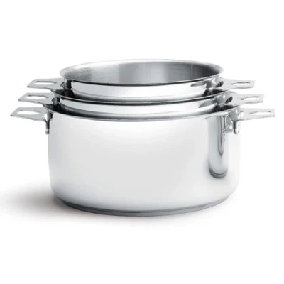Afbeelding van De Buyer Set van 3 uitneembare MILADY TWISTY roestvrijstalen pannen diameter 16/18/20 cm zilver