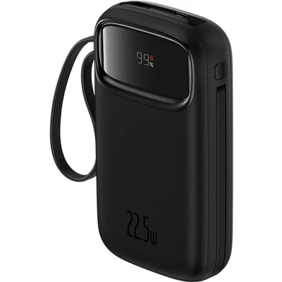 Afbeelding van Baseus 10.000 mAh Powerbank Fast Charge 20W USB C &amp; A Reisformaat Met Display Zwart Universele Geschikt voor o.a. Samsung / iPhone Geintegreerde en Lightning Kabel