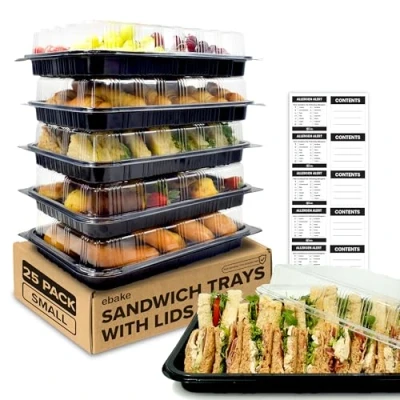 Afbeelding van ebake Herbruikbare voedselcontainer (25 stuks) lunchbox met deksel en zelfklevende etiketten voor het bereiden van maaltijden, cakes, snacks sandwiches (34 x 24,5 7,4 cm)