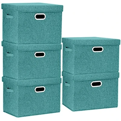 Afbeelding van Aqua Deep opbergdozen met deksel, groot, deksel voor kledingkist, kinderkamer, de organisatie van huis en kantoor, 5 stuks
