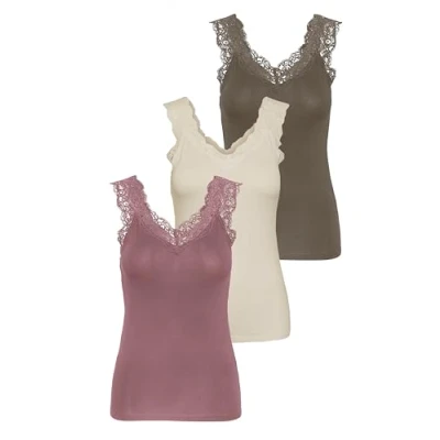 Afbeelding van PIECES Damestop Pcbarbera Noos kanten top, 1 nostalgische roos, berk, walnoot