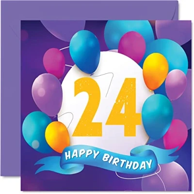 Afbeelding van Verjaardagskaart 24 jaar voor mannen en vrouwen Ballonnen feest Verjaardagskaarten jaar, broer, zus, zoon, dochter, kleinzoon, kleinkind, neef, 145 mm x