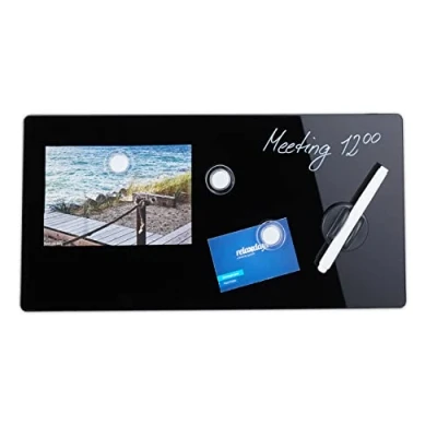 Afbeelding van Relaxdays glassboard zwart memobord magneetbord magnetisch prikbord beschrijfbaar 20 x 40 cm