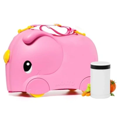 Afbeelding van Molto Koffer voor kleine kinderen, Smiler, bagage kinderen. en correpasillos met wielen trekriem om op de luchthaven te spelen., roze + thermoskan, Kinderkoffer