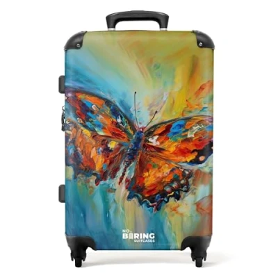 Afbeelding van NoBoringSuitcases.com® koffer Vlinder Olieverf Kunst Reiskoffer Trolley Hardcase Lichtgewicht 72 liter 66 cm TSA slot Handbagage Cabin size Grote 20 kg bagage