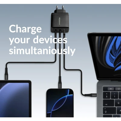 Afbeelding van Mobilize Wall Charger 2x USB C + 1x GaN 65W with PD/PPS Black