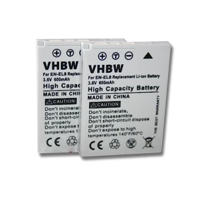 Afbeelding van vhbw 2x batterij compatibel met Nikon CoolPix S6 S7 S7c S9 S52c camera (600mAh, 3,6V, Li Ion)