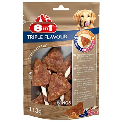 Afbeelding van 8in1 Delights Wings Triple Flavour Hondensnacks Kip Varken Rund 113 g 6 stuks