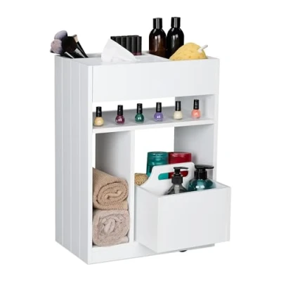 Afbeelding van Relaxdays smalle kast op wielen niskast keuken trolley badkamer kantoor wit