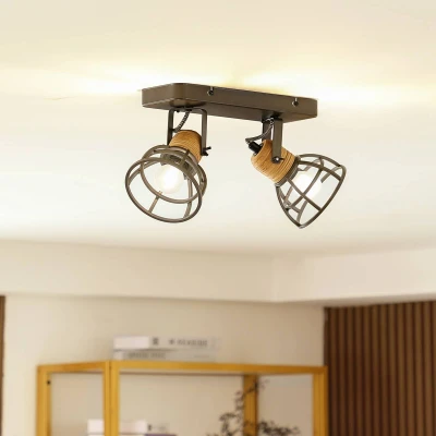 Afbeelding van Lindby buitenspot 2lichts Staal, ijzer, hout H: 18.5 cm E14 zwart, donker