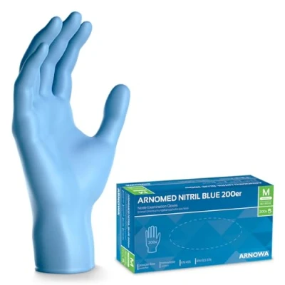 Afbeelding van ARNOMED Blauwe wegwerphandschoenen, 200 stuks/doos, nitril handschoenen maat M, poedervrij en latexvrij, verkrijgbaar in de maten S, L XL