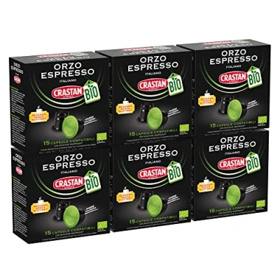 Afbeelding van CRASTAN 1870, 90 capsules, 6 dozen met elk 15 biologische espresso gerstcapsules, capsules compatibel Nespresso systeem, glutenvrije drank, 100% Made in Italy