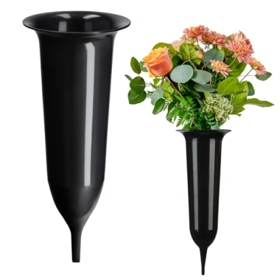 Afbeelding van KADAX Grafvaas van kunststof, weerbestendig, met grondpen, 10 cm, zwart