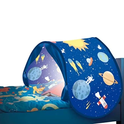 Afbeelding van BEST DIRECT Speeltent Starlyf Sleepfun tent warme kindertent pop up decoratieve structuur voor kinderbed accessoires met nachtlampje kinderkamer in blauwe kleuren
