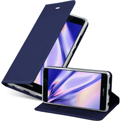 Afbeelding van Cadorabo Hoesje geschikt voor Huawei P9 in CLASSY DONKER BLAUW Beschermhoes met magnetische sluiting, standfunctie en kaartvakje Book Case Cover Etui