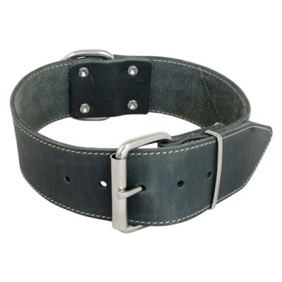 Afbeelding van JACK AND VANILLA, Brede hondenhalsband, model vet leer, kleur grijs, afmetingen 50 mm x 75 cm