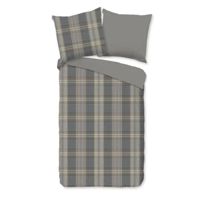 Afbeelding van Geruit Dekbedovertrek 155x220 cm Grijs/Beige 1 Persoons 100% Katoen Oeko Tex Gecertificeerd
