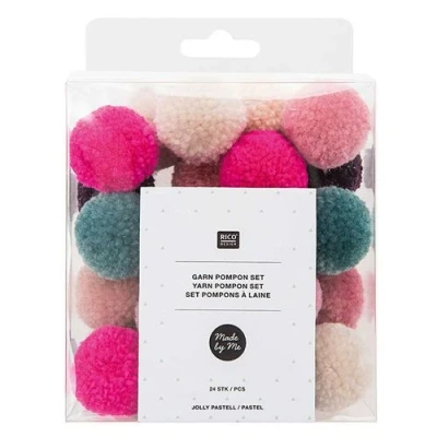 Image de 24 pompons en laine teintes pastel Jolly Christmas Rico Design