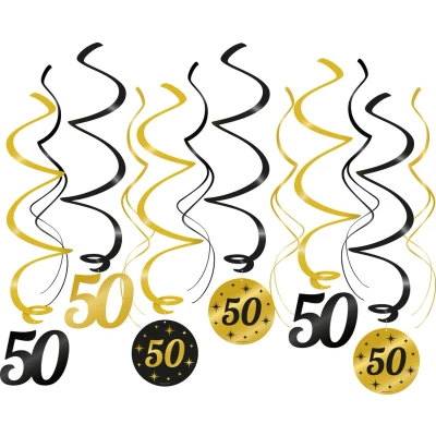 Afbeelding van Hangdecoratie Swirls 50 jaar Classy 70x14cm 6 stuks