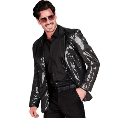 Afbeelding van Widmann Feesten &amp; Gelegenheden Kostuum Pailletten Colbert Glam Fest Man Zwart XXL Carnavalskleding Verkleedkleding