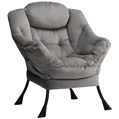 Afbeelding van HollyHOME Fluwelen relaxfauteuil, Scandinavische stoel, bijzetstoel, leesstoel, woonkamerstoel, slaapkamerstoel, donkergrijs