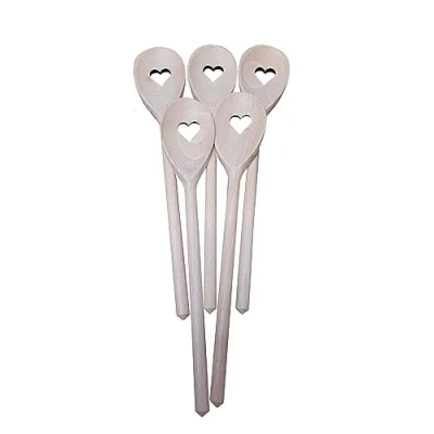 Afbeelding van Wooden World 10 stuks beukenhouten lepels in hartvorm 30 cm