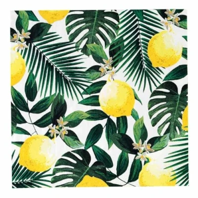 Afbeelding van Talking Tables 20 stuks wegwerpservetten in citroenvorm met junglebladeren voor binnen of buiten, tuinfeest, barbecue, picknick, decoupage, 33 x cm
