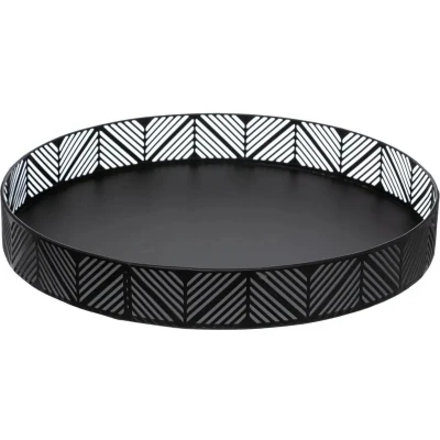 Afbeelding van Dienblad/serveerblad rond D30 cm metaal zwart met rand Serveerbladen, dienbladen &amp; keukenbenodigdheden